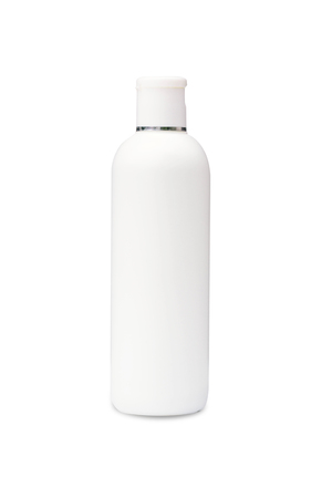 Plastic bottle color white isolate on white backgroundの写真素材