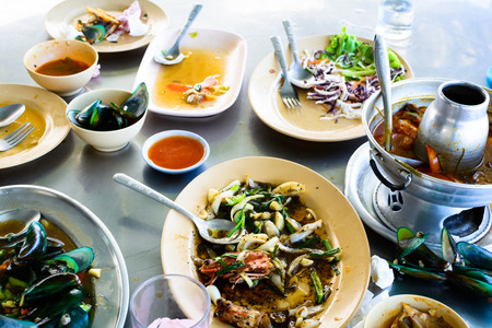 Seafood scraps on a plate at a holiday restaurant