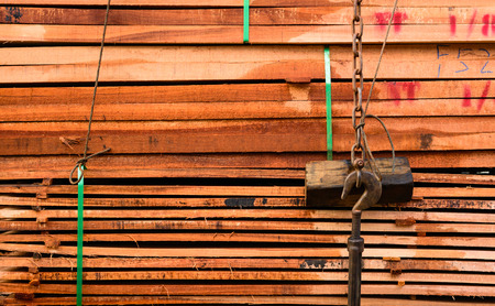 Timber transport truck Park waiting for inspection with lumber for construction and texture...
