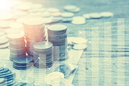 Growing saving money concept.Money management and Financial chart.Double exposure investment