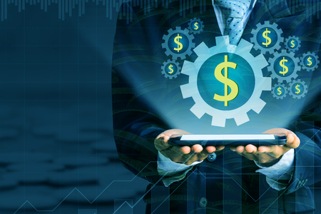 Finance and Investment concept.Money management and Financial chart.Double exposure investmentの写真素材