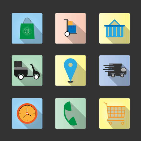 Set flat icons shopping online with long shadow vector designのイラスト素材