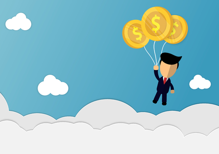 cartoon businessman  catching silver balloons floating in the air with vector designのイラスト素材