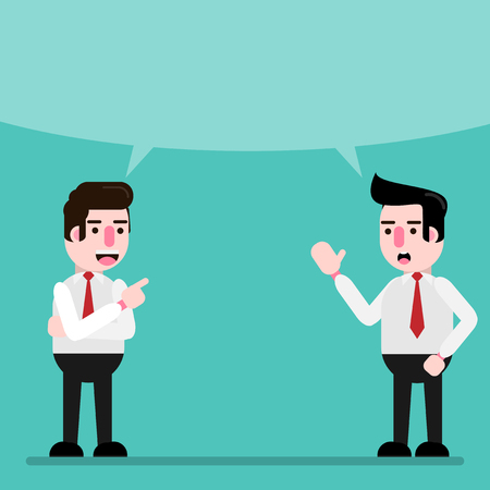 businessman talk exchange ideas on office business with flat designのイラスト素材