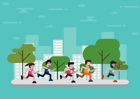 Flat design outdoor park with exercise peopleのイラスト素材