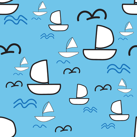 cartoon seamless pattern ship ocean sea background with vector designのイラスト素材