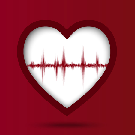 Heart wave and red background with vector designのイラスト素材