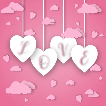 Paper valentine's day festival, love background and sweet hearts glittering, vector designのイラスト素材
