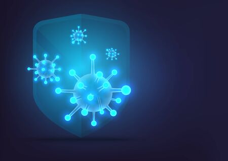Virus COVID-19 background and Dangerous cells, severe communicable diseases with medicine and vaccine protectionのイラスト素材
