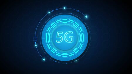 5G speed circuit technology background with hi-tech digital data connection system and computer...