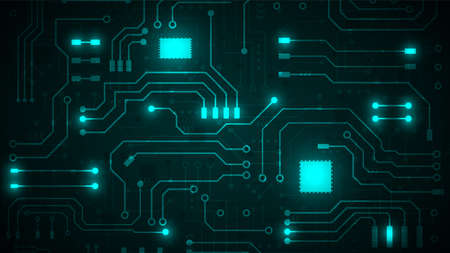 Circuit technology background with hi-tech digital data connection system and computer electronic...