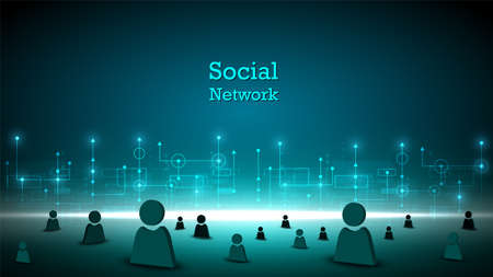 Social network connected technology circuit system and   people symbolのイラスト素材