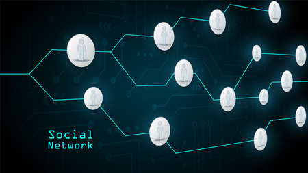 Social network connected technology circuit system and   people symbol