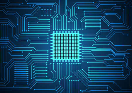 Circuit technology background with hi-tech digital data connection system and computer electronic...