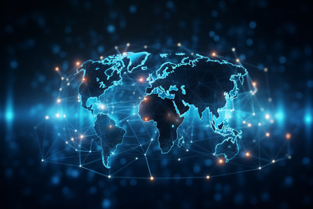Global network, technology line and digital, world shere, technology background, big data concept generative aiの素材