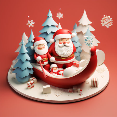 santa claus in the snow with christmas decorations 3d clay illustration generative aiの素材