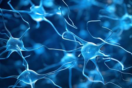 neuron cells in blue of brain in the style of detailed background elements Generative AIの素材
