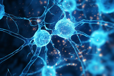 neuron cells in blue of brain in the style of detailed background elements Generative AIの素材