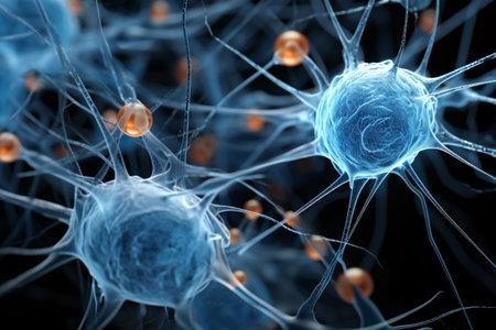 neuron cells in blue of brain in the style of detailed background elements Generative AIの素材