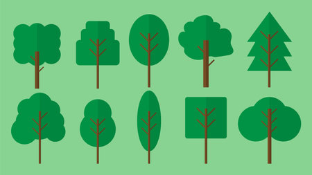 Isolated green trees etc. , flat design , isolate vectorのイラスト素材