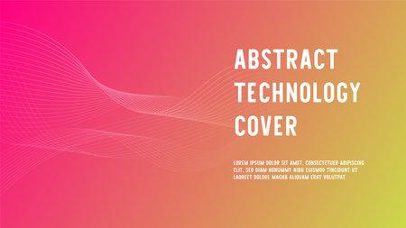 abstract gradient background featuring smooth white wave lines over a pink to yellow gradient. This minimal yet modern design is ideal for technology-themed presentationsのイラスト素材