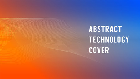 A dynamic abstract technology cover featuring a vibrant orange-to-blue gradient with flowing digital wave lines. This modern and sleek design is perfect for tech presentations, digital marketingのイラスト素材