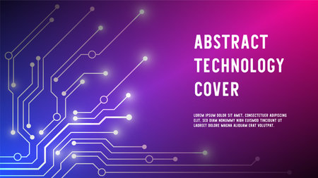 A modern abstract circuit board design on a gradient background, featuring ample text space. Perfect for conveying themes of technology and connectivity.のイラスト素材