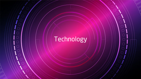 A vibrant circular technology interface design with pink and purple glowing elements. Perfect for...