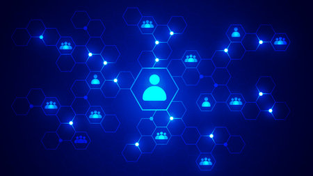 A network of connections on the Internet that consists of interconnected geometric elements.のイラスト素材