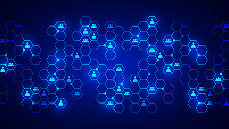 A network of connections on the Internet that consists of interconnected geometric elements.のイラスト素材