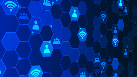 A network of connections on the Internet that consists of interconnected geometric elements.のイラスト素材