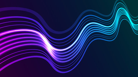Dynamic abstract digital backdrop with luminous lines in fluid motion. A vibrant futuristic design that visually communicates a sense of high-tech and cyber.のイラスト素材