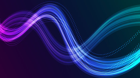 Dynamic abstract digital backdrop with luminous lines in fluid motion. A vibrant futuristic design that visually communicates a sense of high-tech and cyber.のイラスト素材