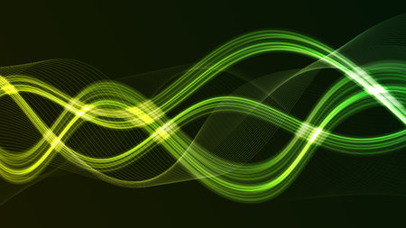 Dynamic digital wave with vibrant neon lights. This futuristic graphic illustrates smooth data flow and technological motion.のイラスト素材