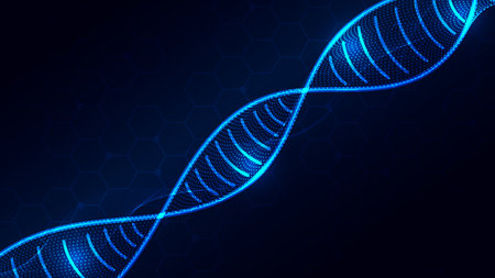 Futuristic abstract background with dynamic light flow and digital hexagon molecule structure. Excellent for high-tech Scienceのイラスト素材