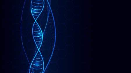 Futuristic abstract background with dynamic light flow and digital hexagon molecule structure. Excellent for high-tech Scienceのイラスト素材