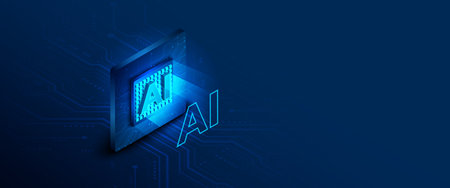 Modern blue vector illustration of an AI chip and circuit board representing future technology...