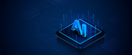 artificial intelligence processor on circuit board background representing modern digital technology...