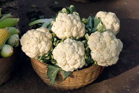 Cauliflower at market in sundayの写真素材