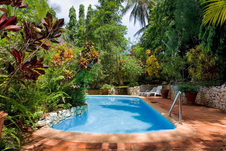 beautiful swimming pool in tropical resort , Tangalle, Sri Lankaのeditorial素材