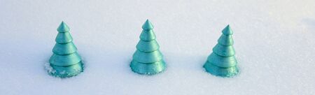 Christmas green tree from wood on    background  with  snow. Christmas and New year decorations or...