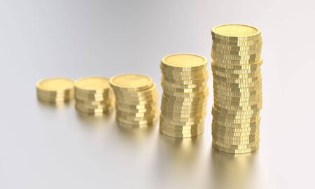 golden coins on white backgroundの写真素材