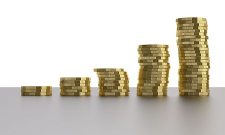 golden coins on white backgroundの写真素材