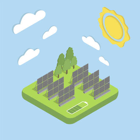 solar energy isometric illustration vector solar panelsのイラスト素材