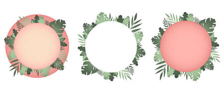 Set of trendy frames with tropical leaves. Summer vector disign.のイラスト素材