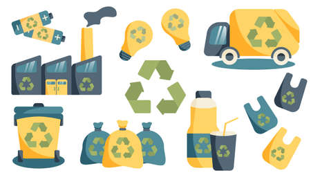 Set of elements about recycling of different materials.のイラスト素材