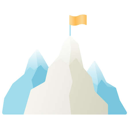 Illustration of mountains with a flag on top.のイラスト素材