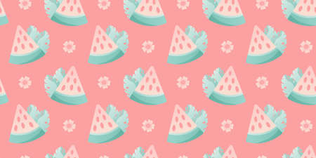 Seamless colorful tropical pattern with watermelon and plantsのイラスト素材