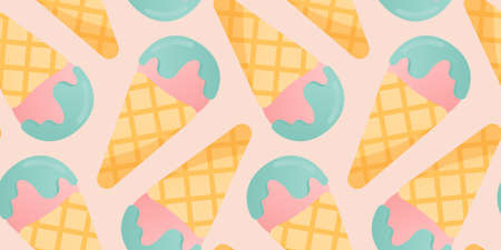 Seamless pattern of ice cream cone with glaze. Ice cream backgound.のイラスト素材