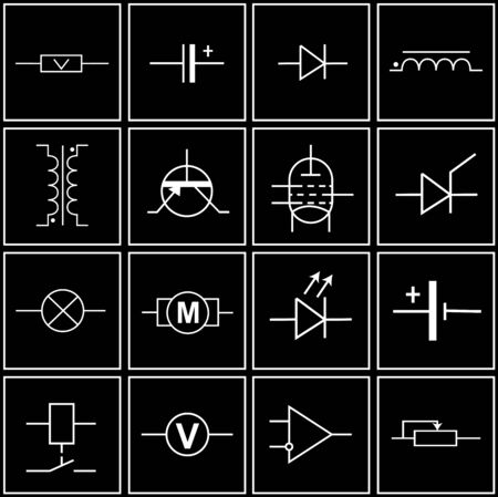 logos, symbols of electronic components on circuit diagramsのイラスト素材